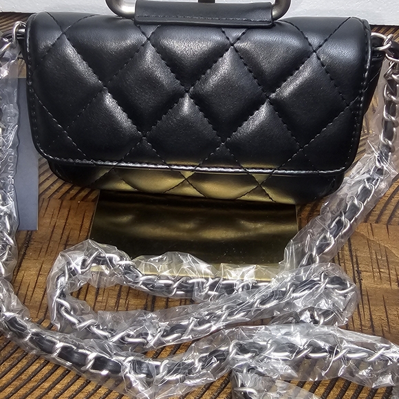 French Connection MELL Black Quilted‎ Crossbody Tote Clutch HandBag NWT - Picture 3 of 4